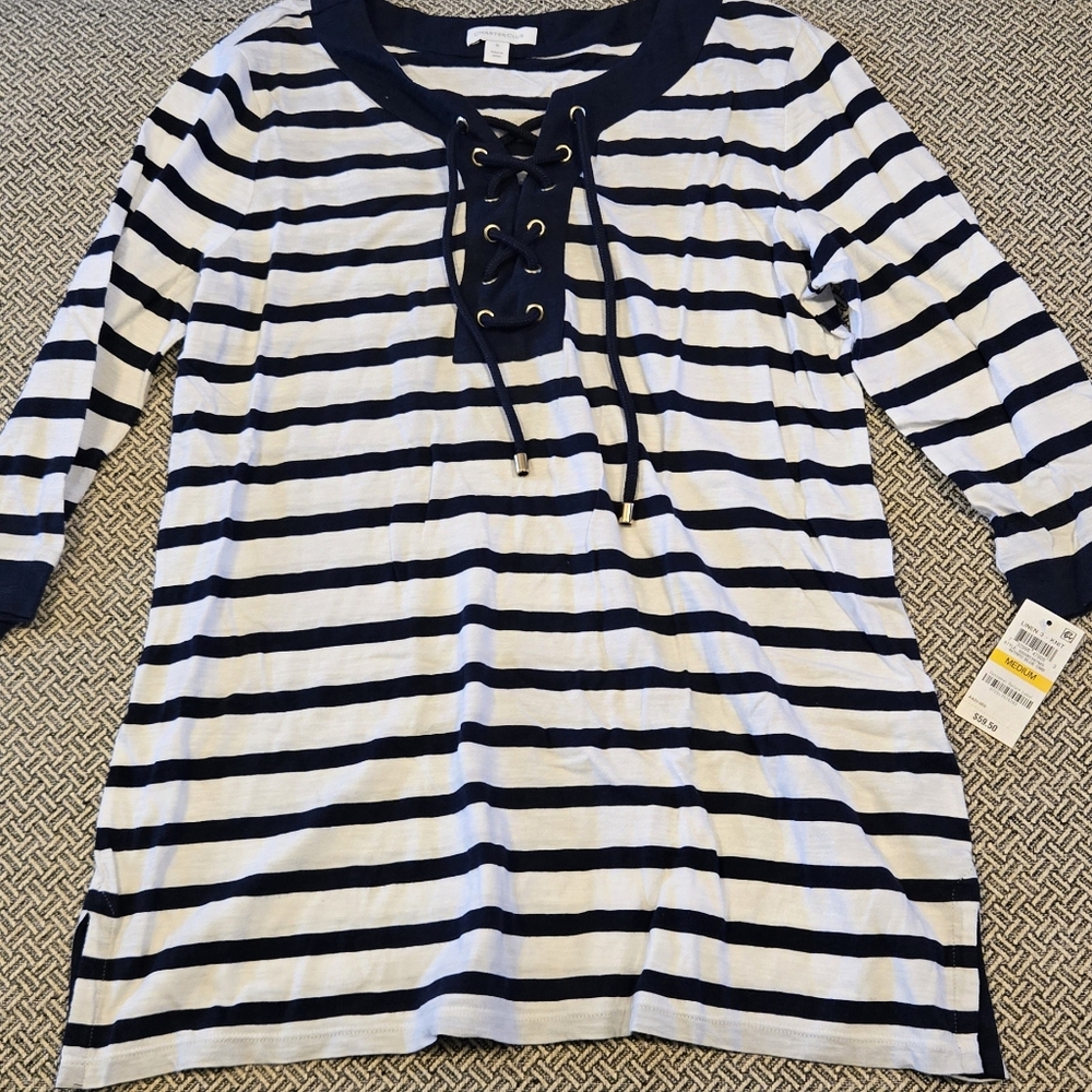 Charter club navy and white nautical shirt